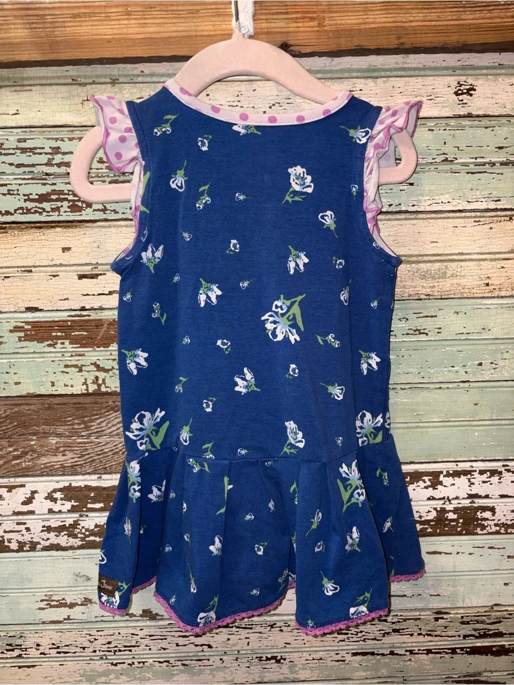 Matilda Jane Blue Floral Dress with Pink Polka Trim